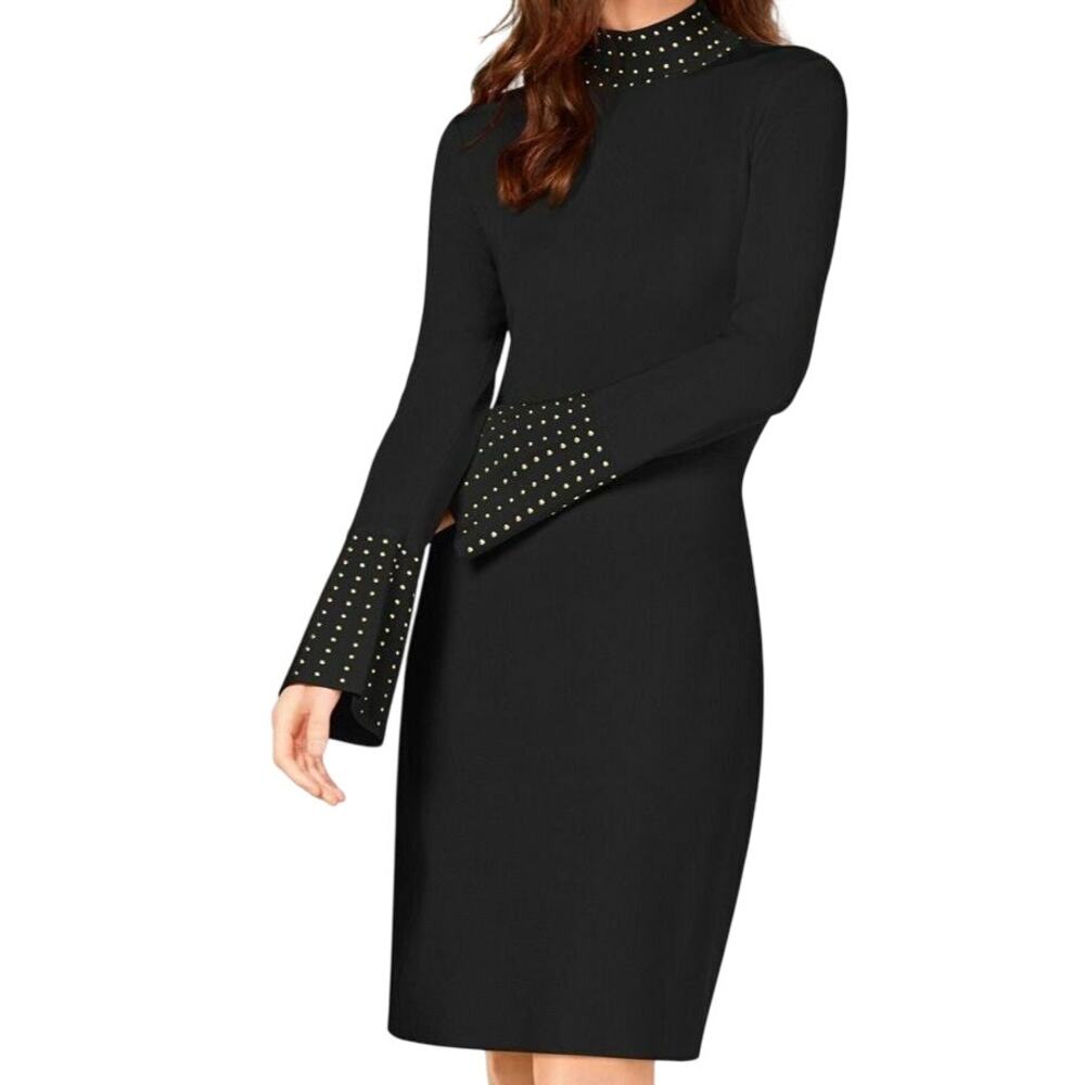 Calvin Klein Womens Small Black Studded Knit Dress Stretch Rayon‎ Nylon Timeless